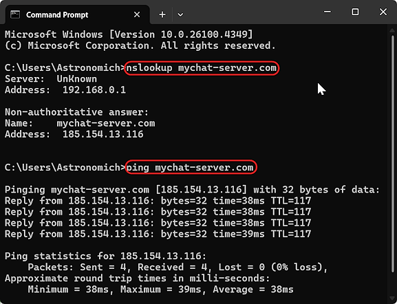 Pinging MyChat Server