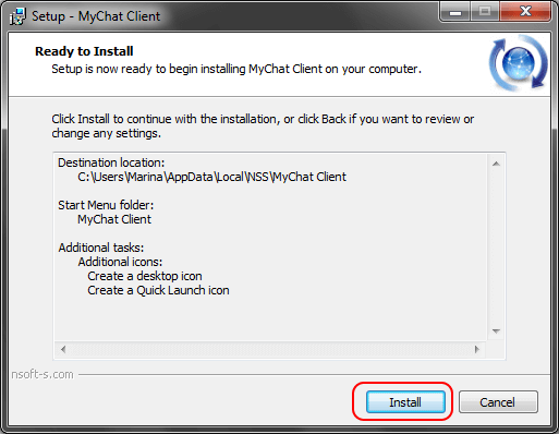 Quick MyChat Client installation on Windows, second step