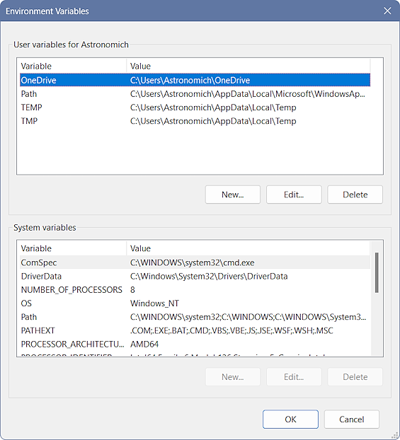 Managing Windows 8 environment variables