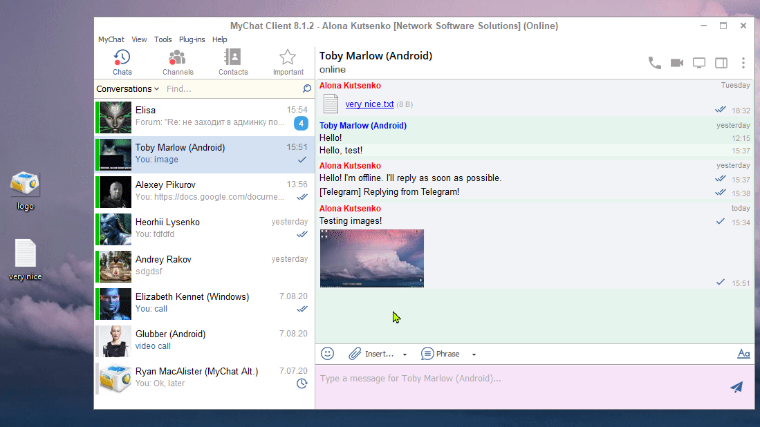 Dragging images in MyChat Client