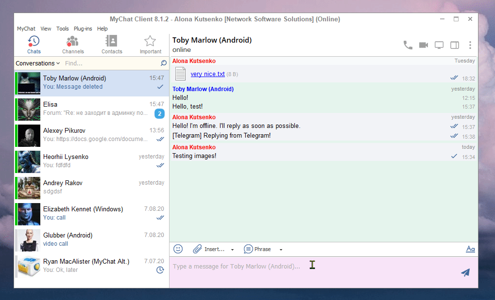 Inserting a screenshot in MyChat Client