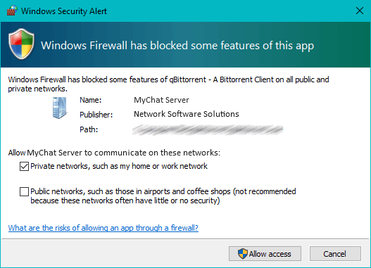 Installing MyChat, access permission in Windows Brandmauer