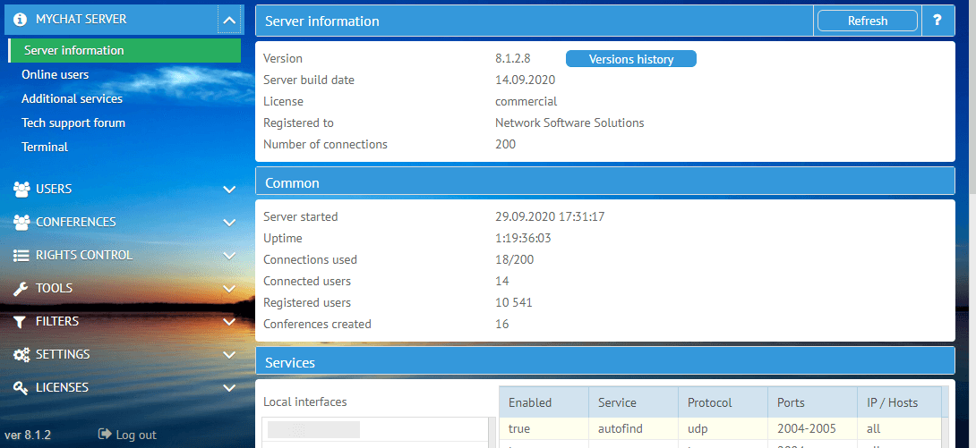 MyChat client Server info