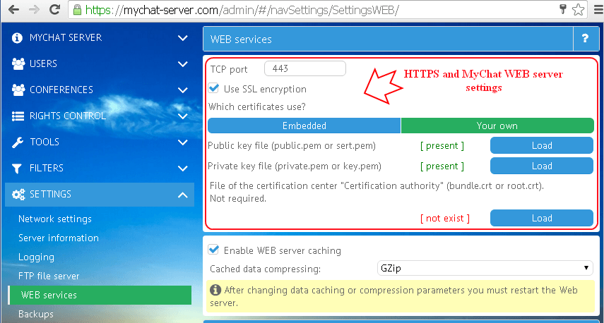 Configuring WEB services in MyChat