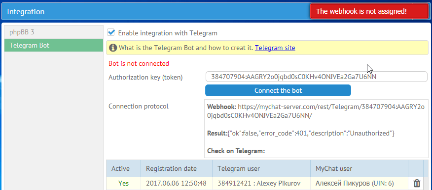 Error when connecting Telegram bot