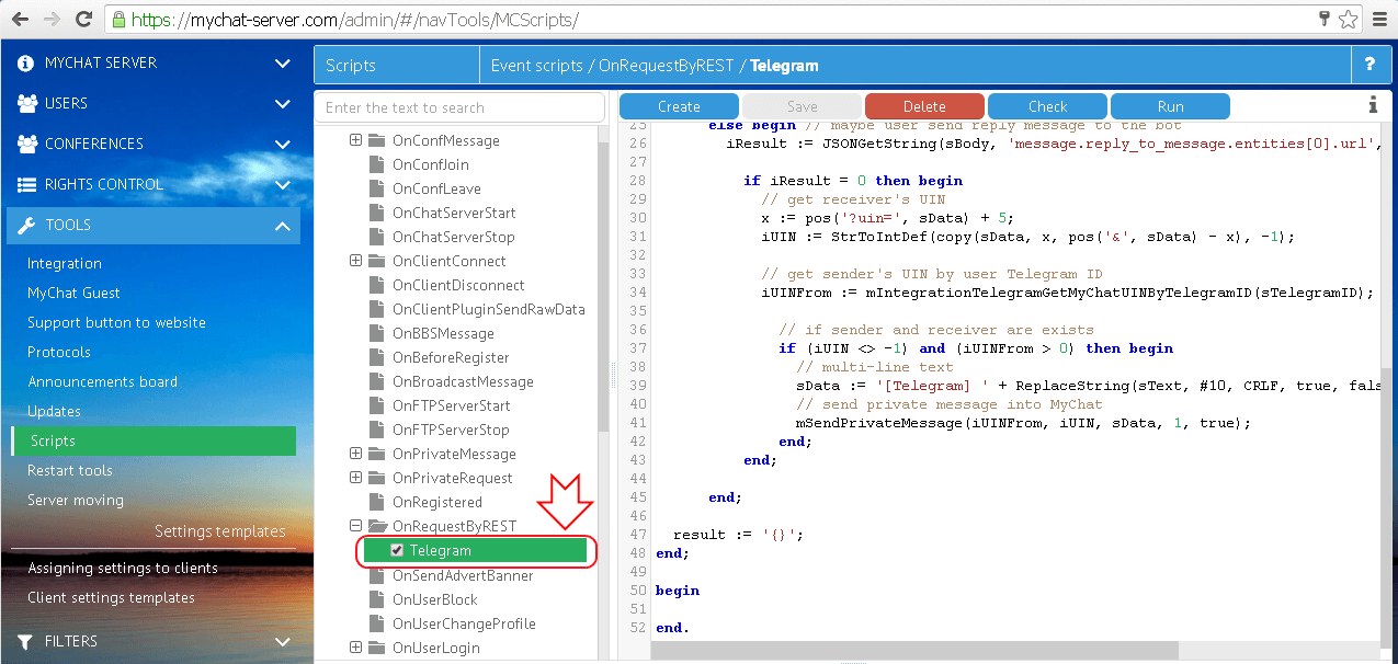 Enabling Telegram script