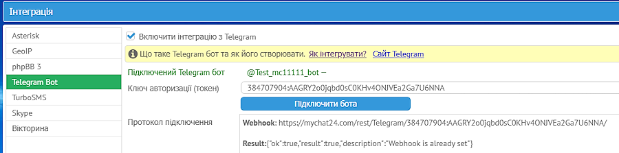 Підключити бота Телеграм