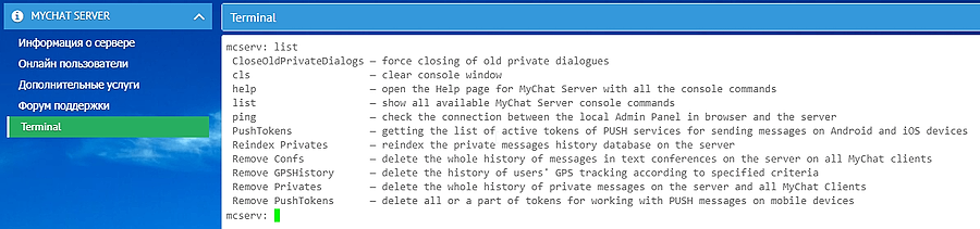 Console in MyChat Server