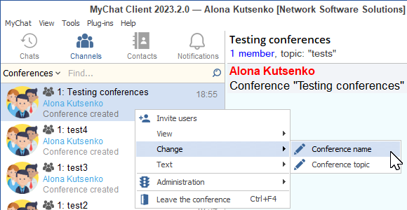 Renaming conferences in MyChat