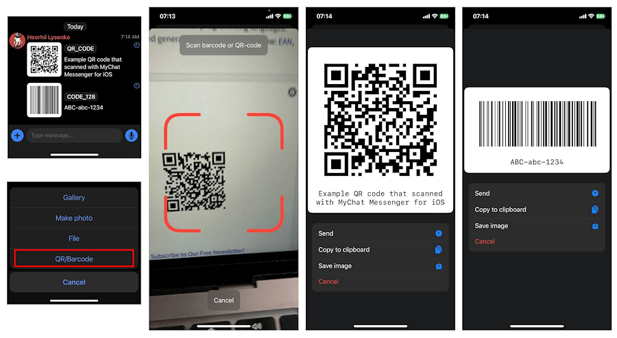 Сканер штрихкодов в MyChat для Android