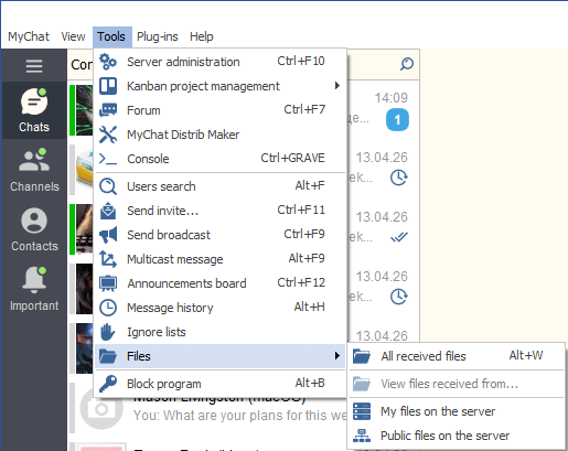 Received files inMyChat