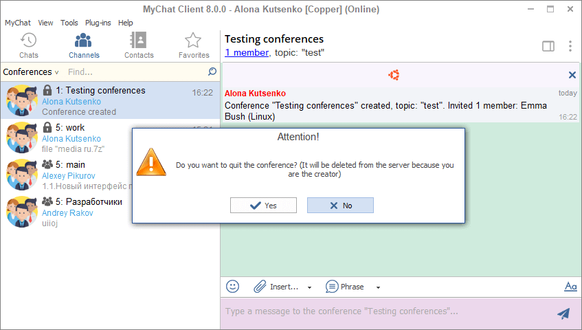 Leaving the conference in MyChat Client 8.0