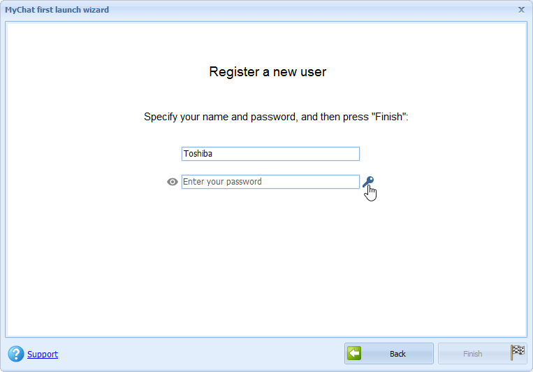 Registering a new user in MyChat Client 8.0