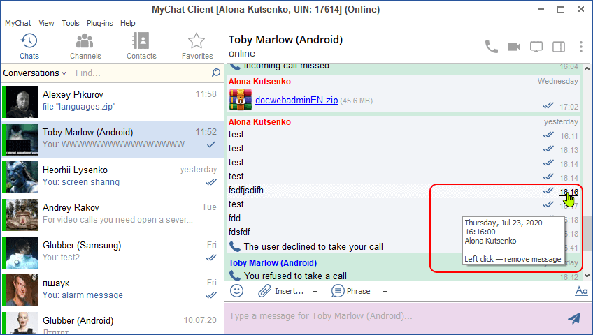Hints in timestamps in MyChat 8.1