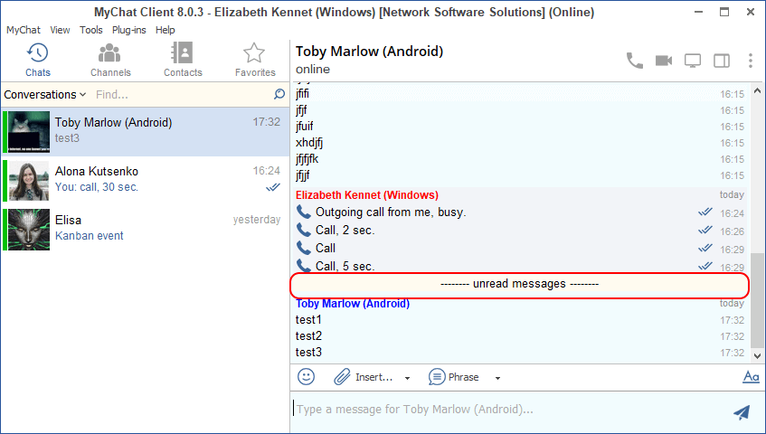 Horizontal line for separating new messages in MyChat 8.1