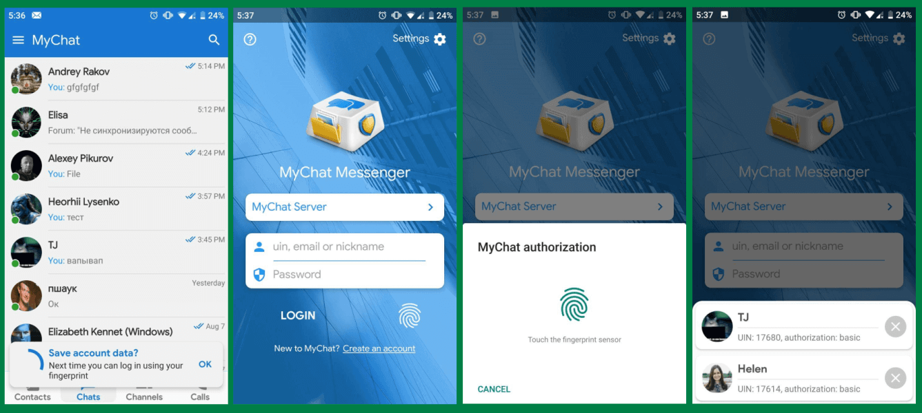 Fingerprint option in MyChat 8.1 for Android