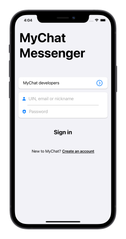 MyChat для iOS, сторінка логіну