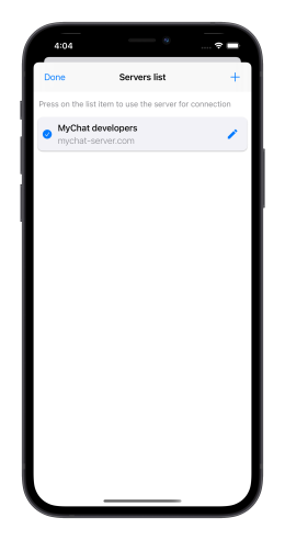 MyChat для iOS, список серверів