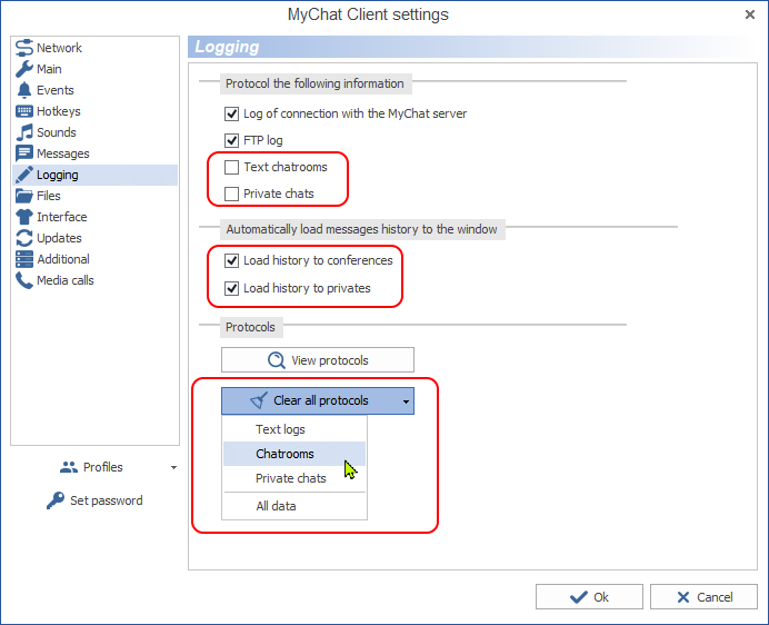 Setting in  MyChat Client 8.15