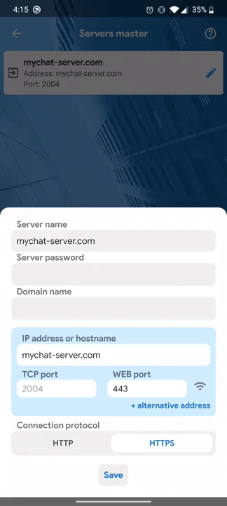 Checking connection to the sever on MyChat for Android