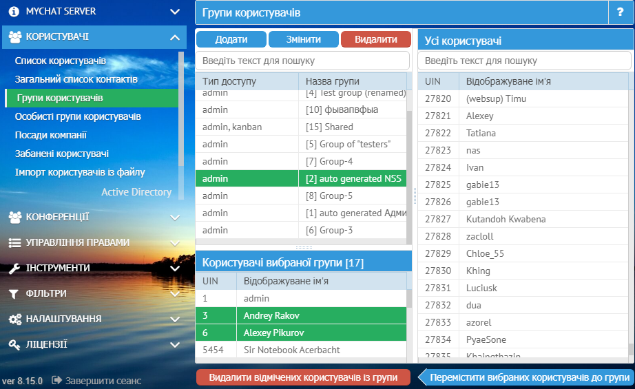 Управління групами користувачів у MyChat Server